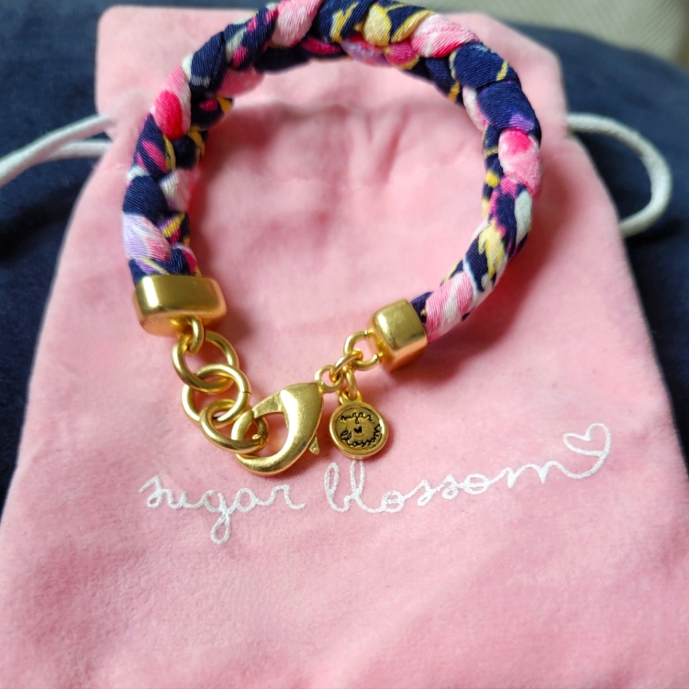 Gold, Pink and Navy Braided Bracelet